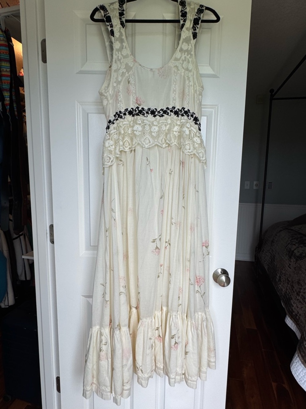 Free People Ivory Lace Tank Top with Black Floral Trim - Picture 8 of 9